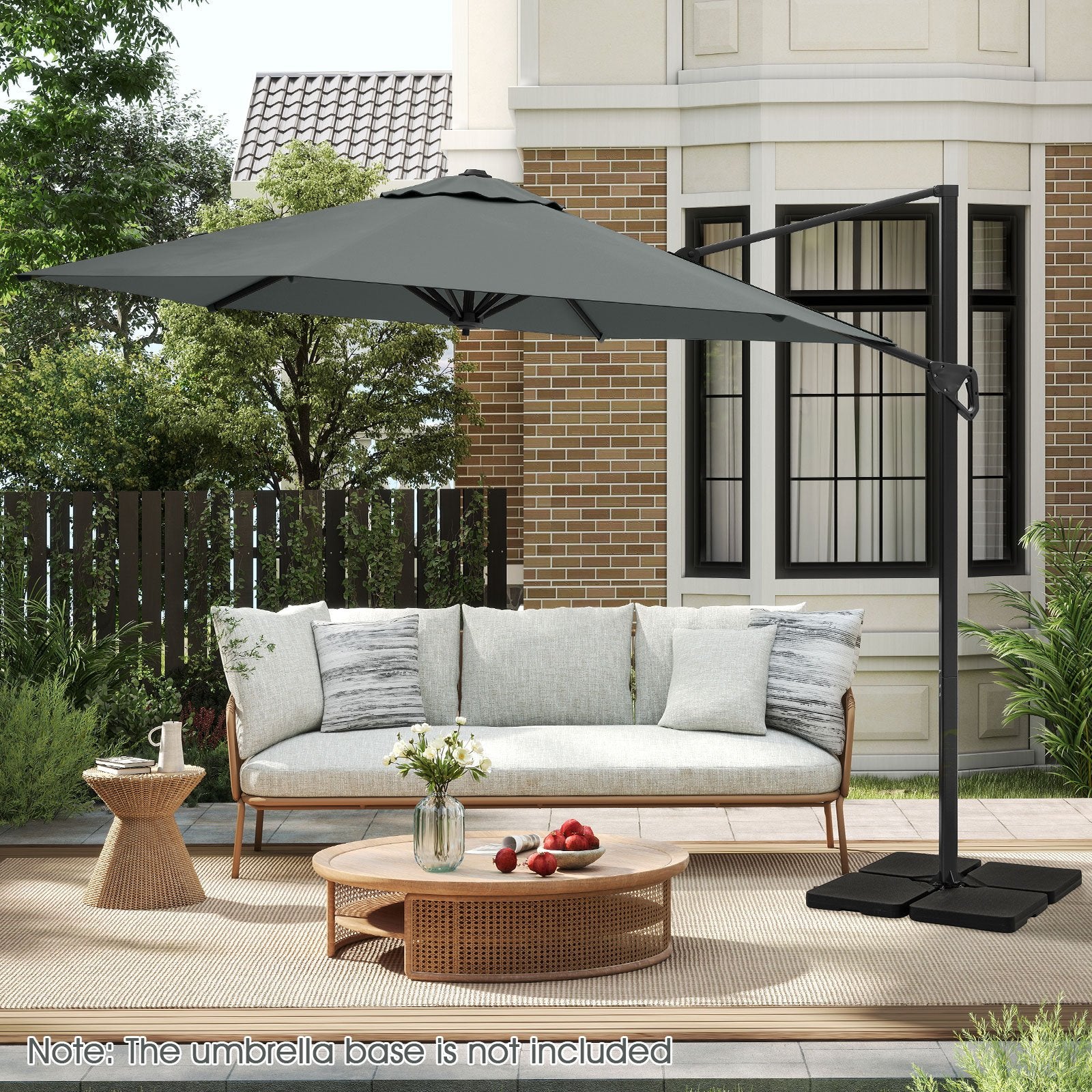 9 FT Cantilever Patio Umbrella with Vented Top and Sun-Protective Canopy, Gray Outdoor Umbrellas at Gallery Canada
