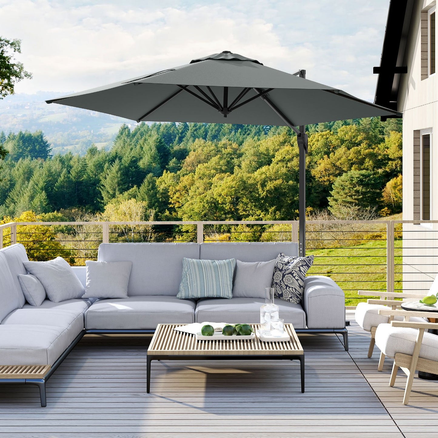 9 FT Cantilever Patio Umbrella with Vented Top and Sun-Protective Canopy, Gray Outdoor Umbrellas at Gallery Canada