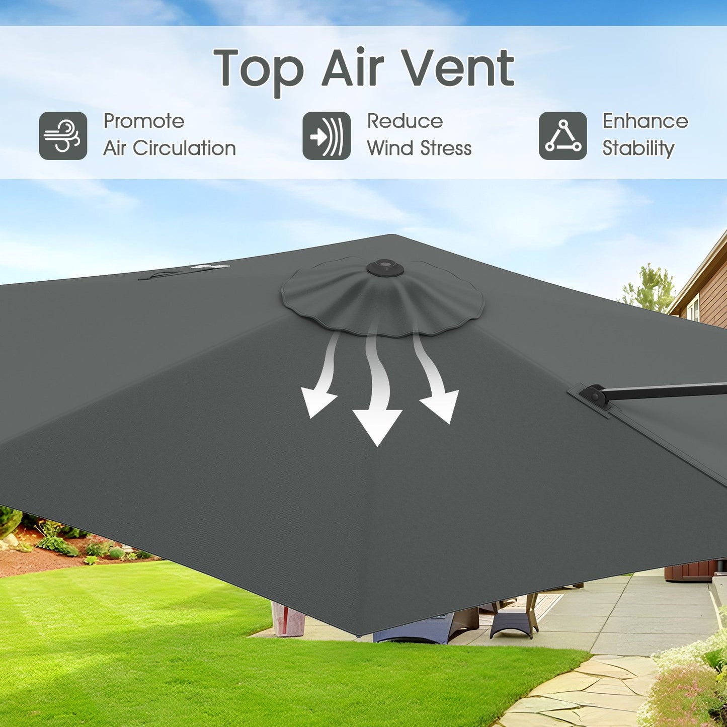 9 FT Cantilever Patio Umbrella with Vented Top and Sun-Protective Canopy, Gray Outdoor Umbrellas at Gallery Canada