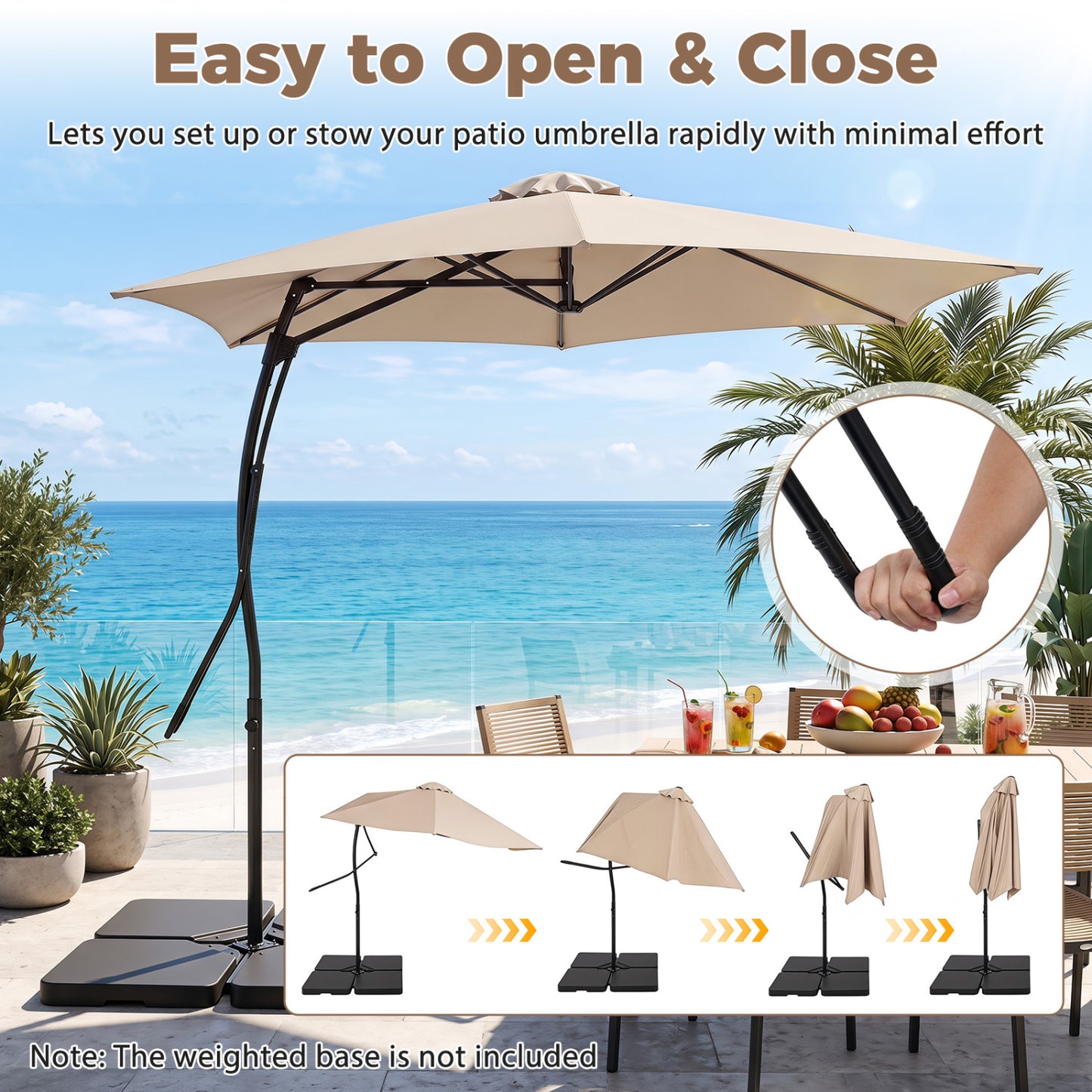 9 FT Cantilever Umbrella With Cross Base, Beige