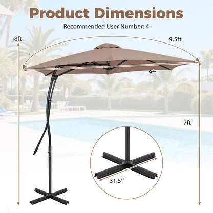 Parapluie en porte-à-faux de 9 pieds avec base croisée, marron