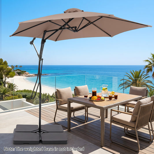 9 FT Cantilever Umbrella With Cross Base, Brown Outdoor Umbrellas Brown at Gallery Canada