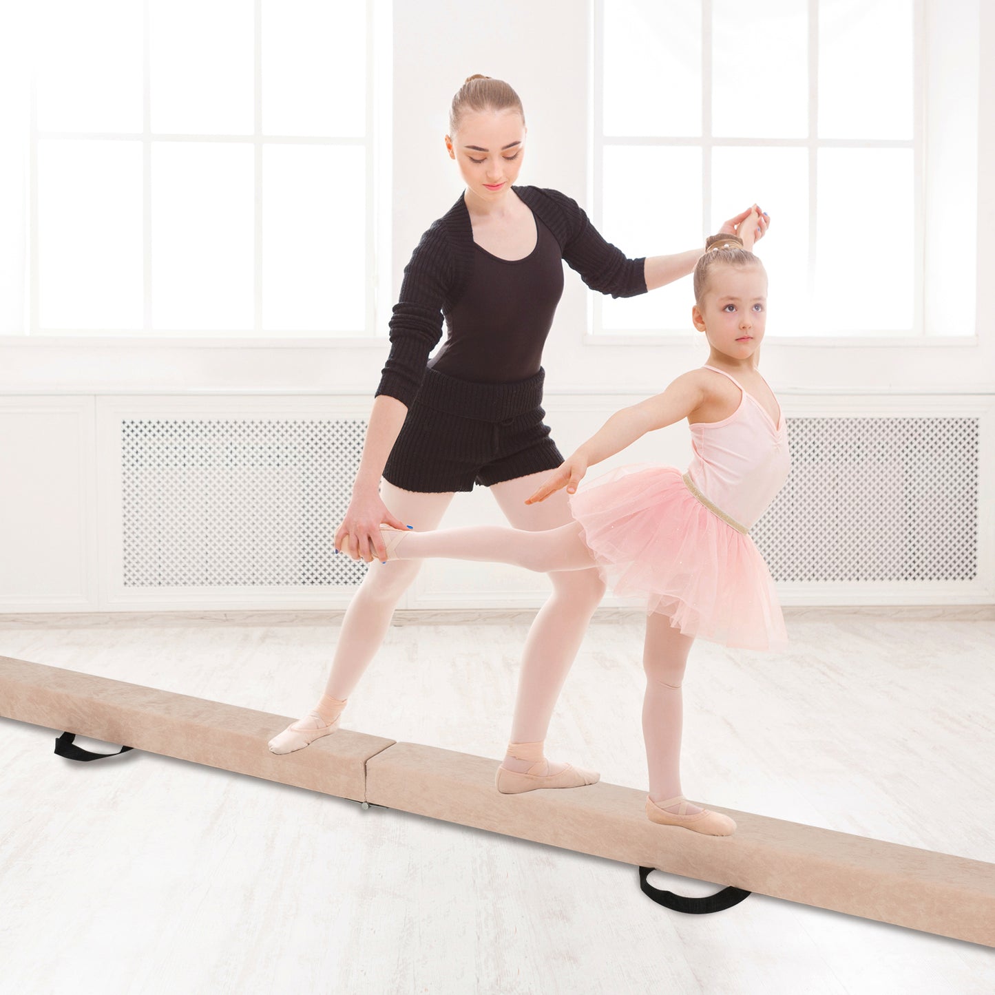 9 FT Folding Gymnastics Balance Beam with Anti-slip Base and Pine Wood Frame, Brown Sports at Gallery Canada