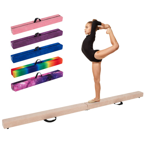 9 FT Folding Gymnastics Balance Beam with Anti-slip Base and Pine Wood Frame, Brown