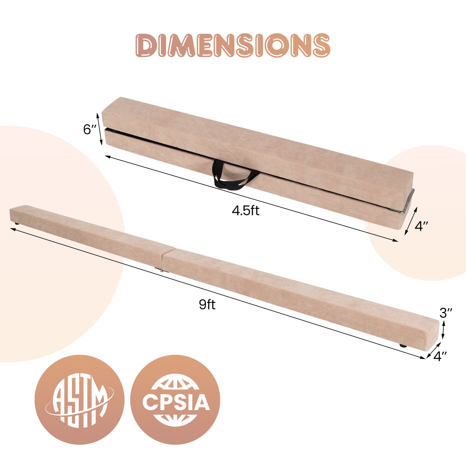 9 FT Folding Gymnastics Balance Beam with Anti-slip Base and Pine Wood Frame, Brown Sports at Gallery Canada
