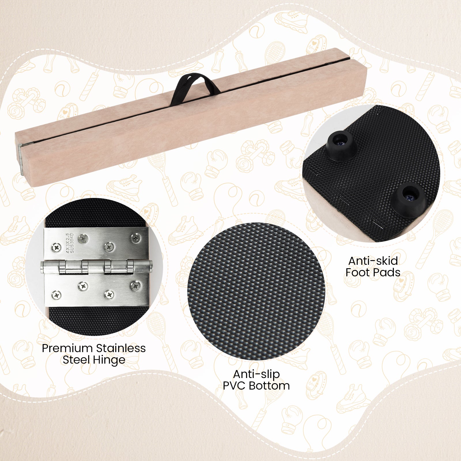 9 FT Folding Gymnastics Balance Beam with Anti-slip Base and Pine Wood Frame, Brown Sports at Gallery Canada