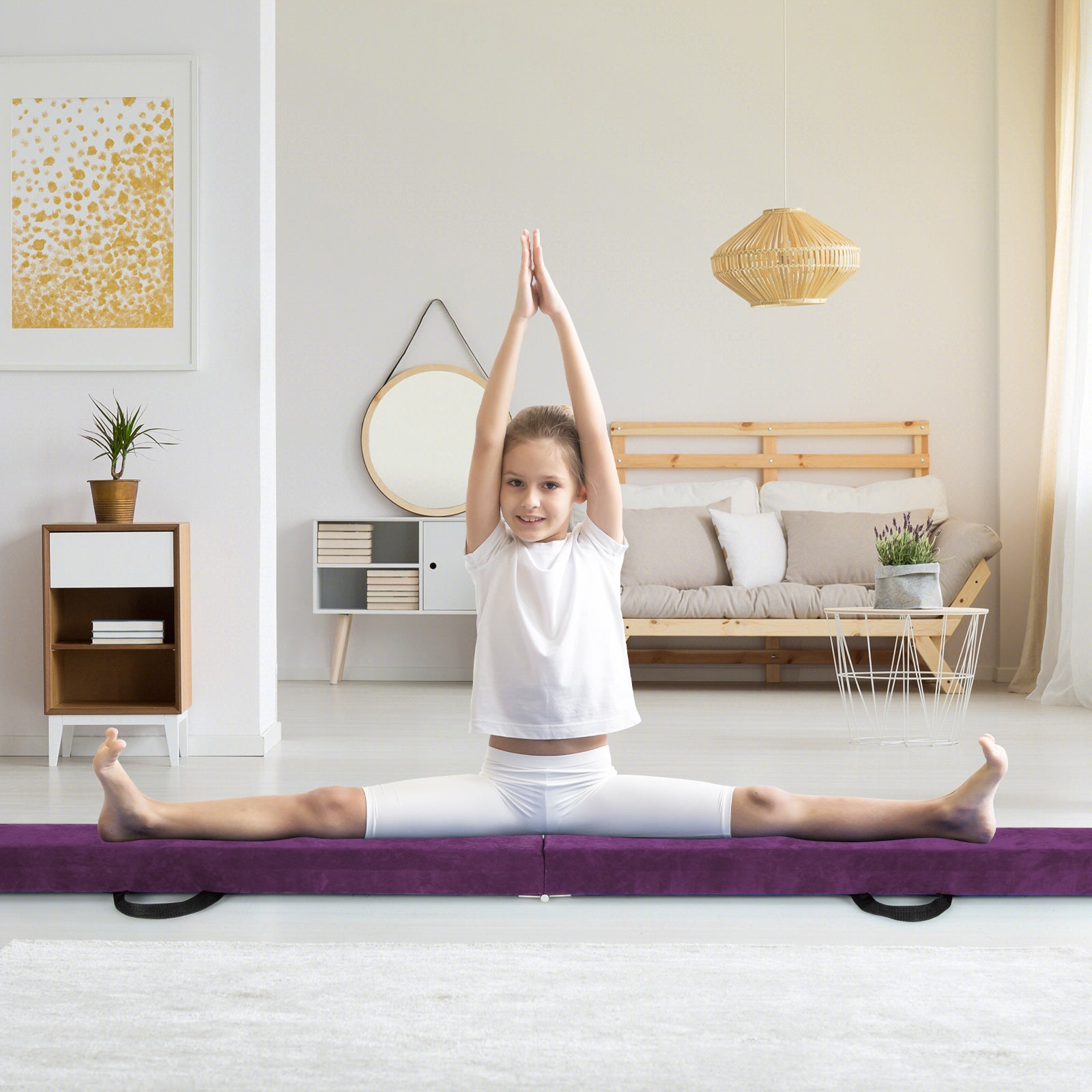 9 FT Folding Gymnastics Balance Beam with Anti-slip Base and Pine Wood Frame, Purple Sports at Gallery Canada