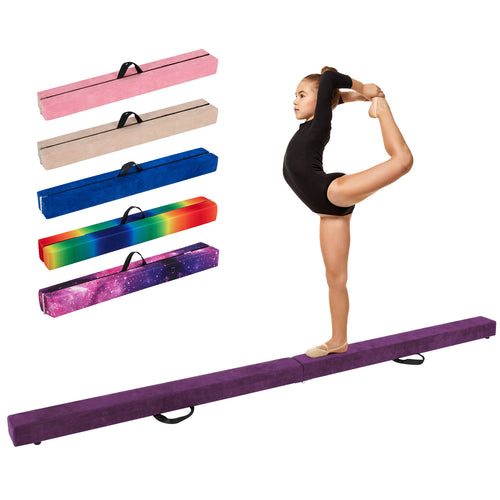 9 FT Folding Gymnastics Balance Beam, Anti-Slip Base, Pine Wood Frame, Purple