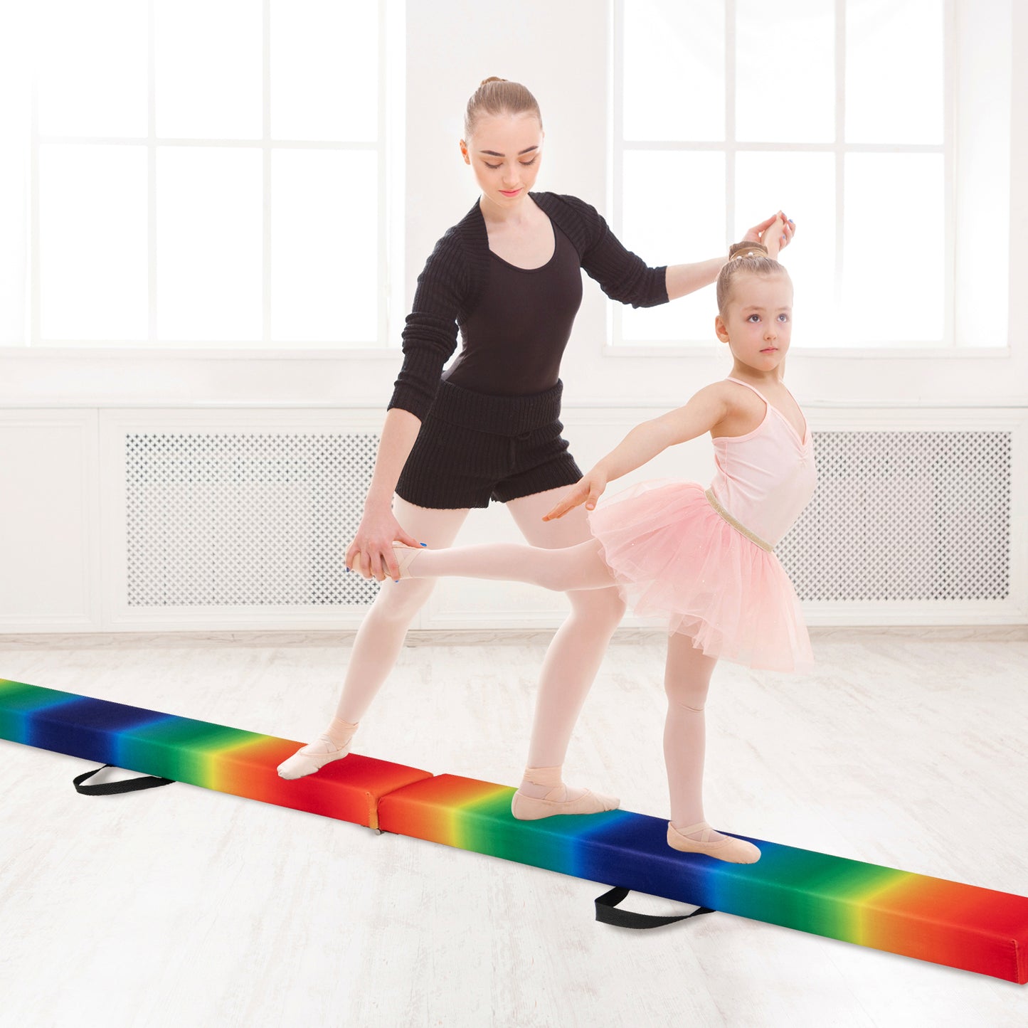 9 FT Folding Gymnastics Balance Beam with Anti-slip Base and Pine Wood Frame-Rainbow, Multicolor Sports at Gallery Canada
