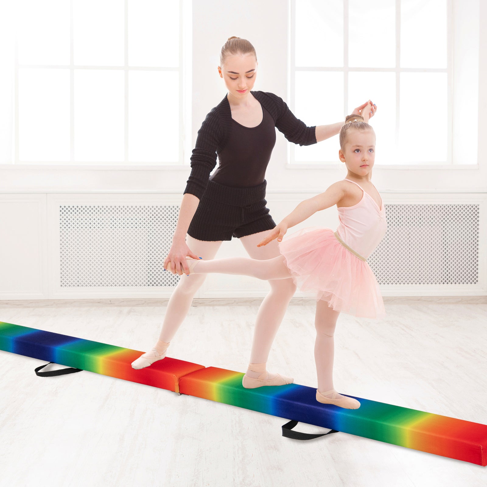 9 FT Folding Gymnastics Balance Beam with Anti-slip Base and Pine Wood Frame-Rainbow, Multicolor Sports at Gallery Canada