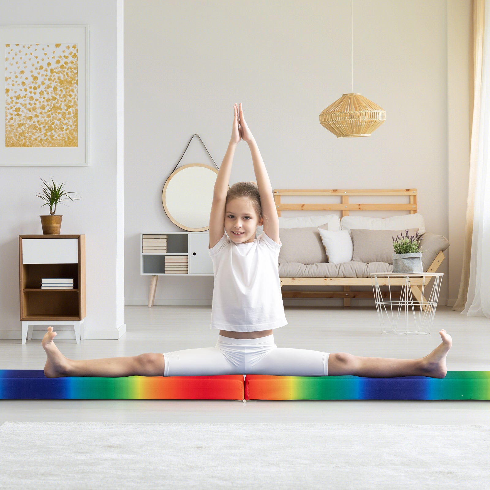 9 FT Folding Gymnastics Balance Beam with Anti-slip Base and Pine Wood Frame-Rainbow, Multicolor Sports at Gallery Canada