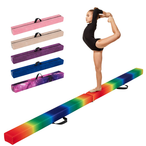 9 FT Folding Balance Beam, Anti-Slip Base, Pine Wood Frame, Rainbow Multicolor