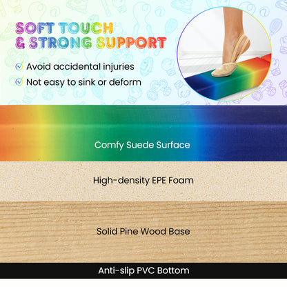 9 FT Folding Gymnastics Balance Beam with Anti-slip Base and Pine Wood Frame-Rainbow, Multicolor Sports at Gallery Canada
