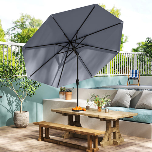 9 FT Outdoor Patio Table Umbrella, Push Button Tilt Crank Lift, Gray