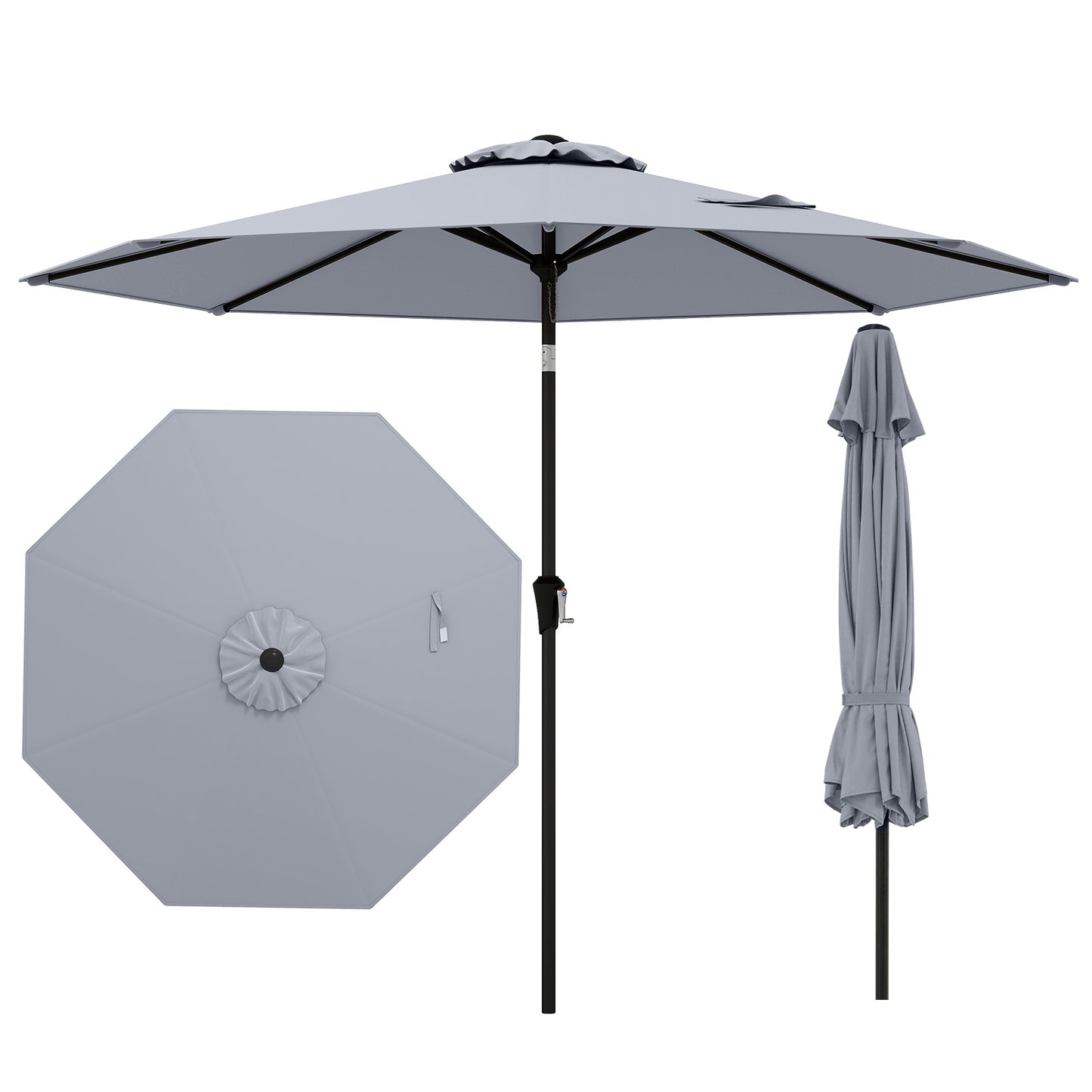 9 FT Outdoor Patio Table Umbrella, Push Button Tilt Crank Lift, Gray Outdoor Umbrellas at Gallery Canada