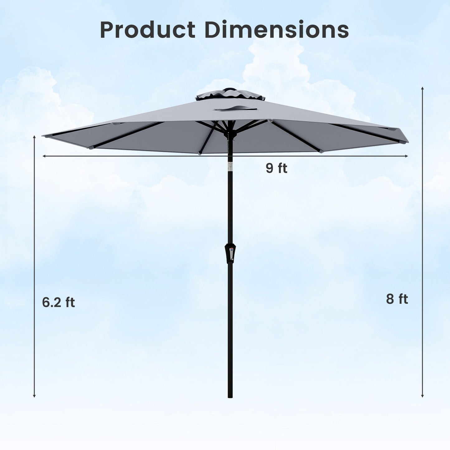 9 FT Outdoor Patio Table Umbrella, Push Button Tilt Crank Lift, Gray Outdoor Umbrellas at Gallery Canada