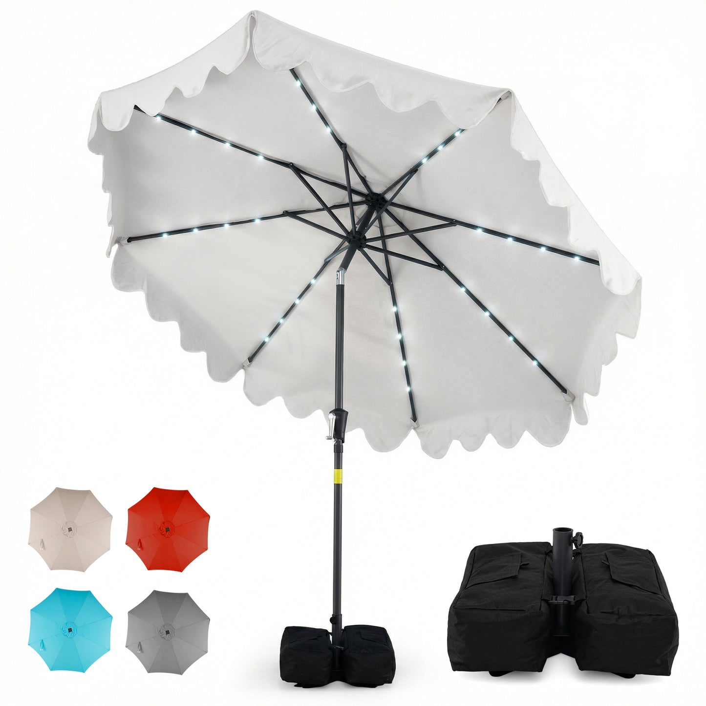 9 FT Outdoor Patio Umbrella, Solar LED Lights, Weighted Base, Beige Outdoor Umbrellas at Gallery Canada