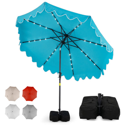 9 FT Outdoor Patio Umbrella, Solar LED Lights, Weighted Base, Turquoise Outdoor Umbrellas at Gallery Canada