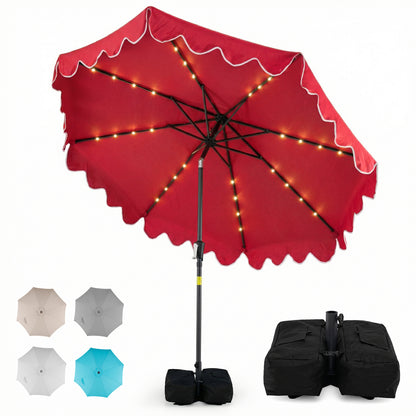 9 FT Outdoor Patio Umbrella, Solar LED Lights, Weighted Base, Red Outdoor Umbrellas Red at Gallery Canada