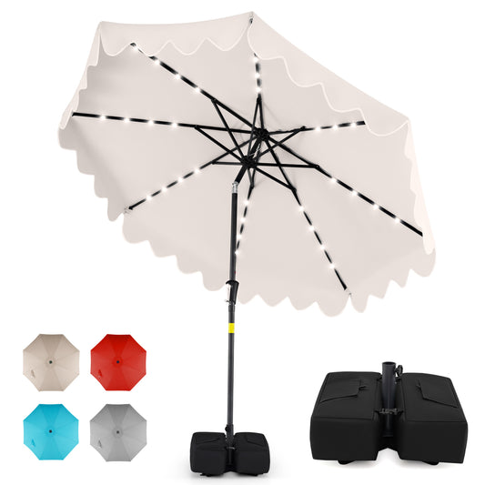 9 FT Outdoor Patio Umbrella, Solar LED Lights, Weighted Base, Beige Outdoor Umbrellas Beige at Gallery Canada