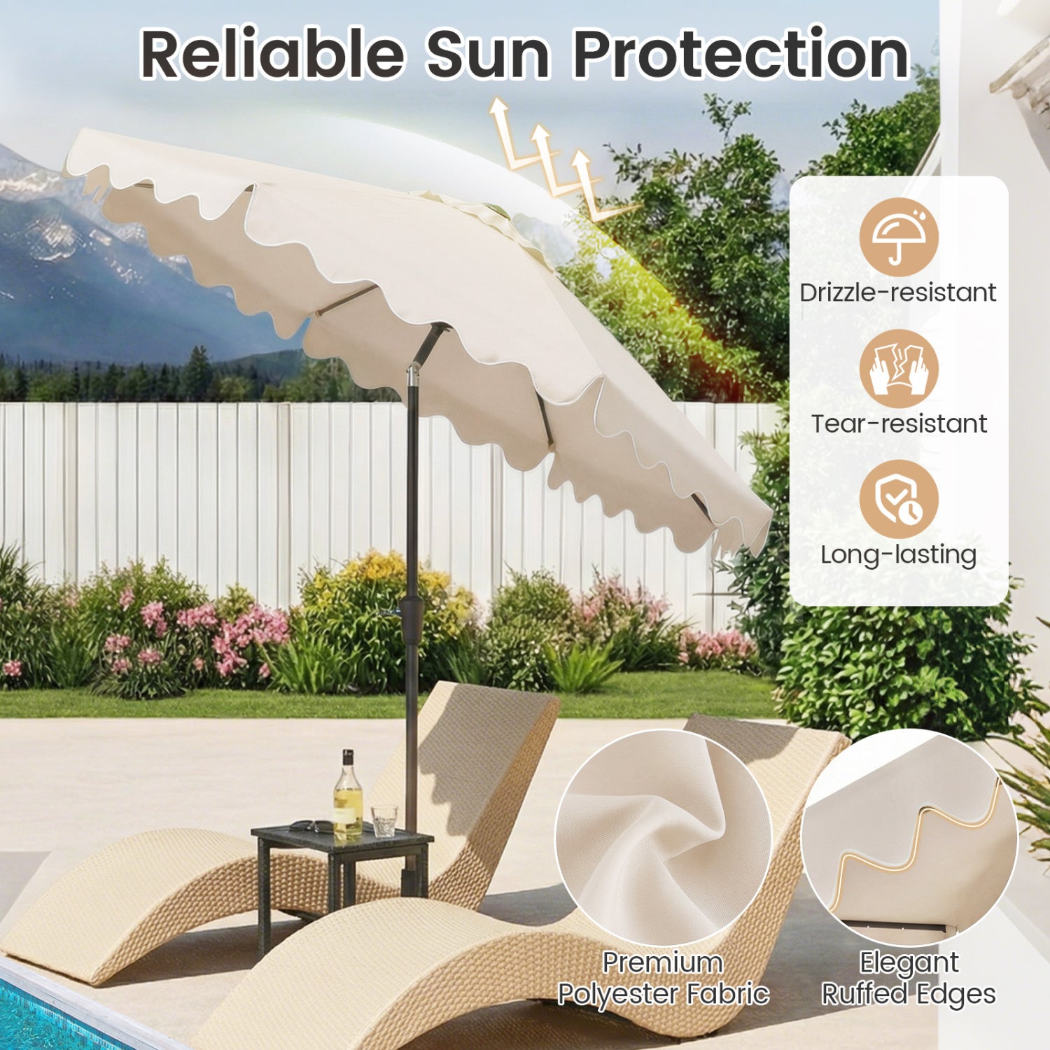 9 FT Outdoor Patio Umbrella, Solar LED Lights, Weighted Base, Beige Outdoor Umbrellas at Gallery Canada