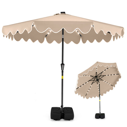 9 FT Outdoor Patio Umbrella, Solar LED Lights, Weighted Base, Brown Outdoor Umbrellas at Gallery Canada