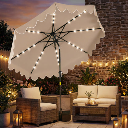 9 FT Outdoor Patio Umbrella, Solar LED Lights, Weighted Base, Brown Outdoor Umbrellas at Gallery Canada