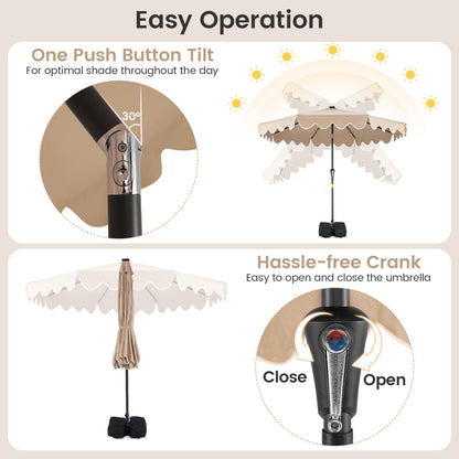 9 FT Outdoor Patio Umbrella, Solar LED Lights, Weighted Base, Brown Outdoor Umbrellas at Gallery Canada