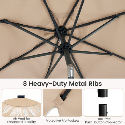 9 FT Outdoor Patio Umbrella, Solar LED Lights, Weighted Base, Brown Outdoor Umbrellas at Gallery Canada