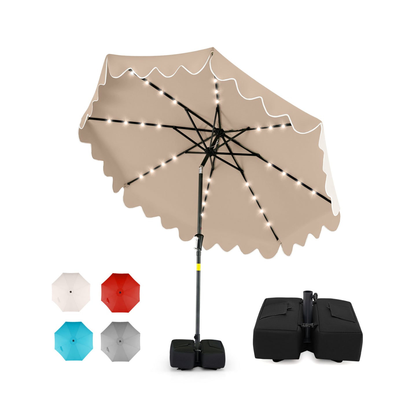 9 FT Outdoor Patio Umbrella, Solar LED Lights, Weighted Base, Brown Outdoor Umbrellas at Gallery Canada