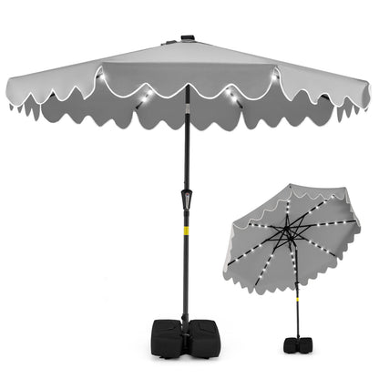9 FT Outdoor Patio Umbrella, Solar LED Lights, Weighted Base, Gray Outdoor Umbrellas at Gallery Canada