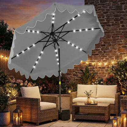 9 FT Outdoor Patio Umbrella, Solar LED Lights, Weighted Base, Gray Outdoor Umbrellas at Gallery Canada