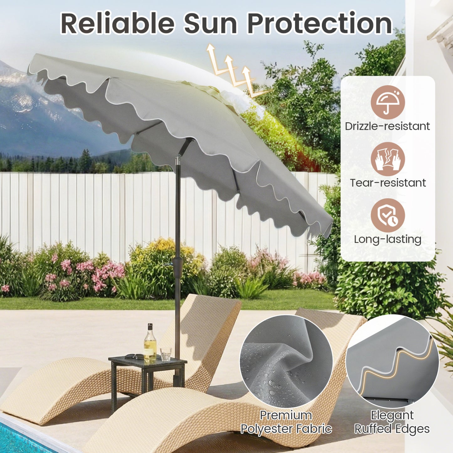 9 FT Outdoor Patio Umbrella, Solar LED Lights, Weighted Base, Gray Outdoor Umbrellas at Gallery Canada