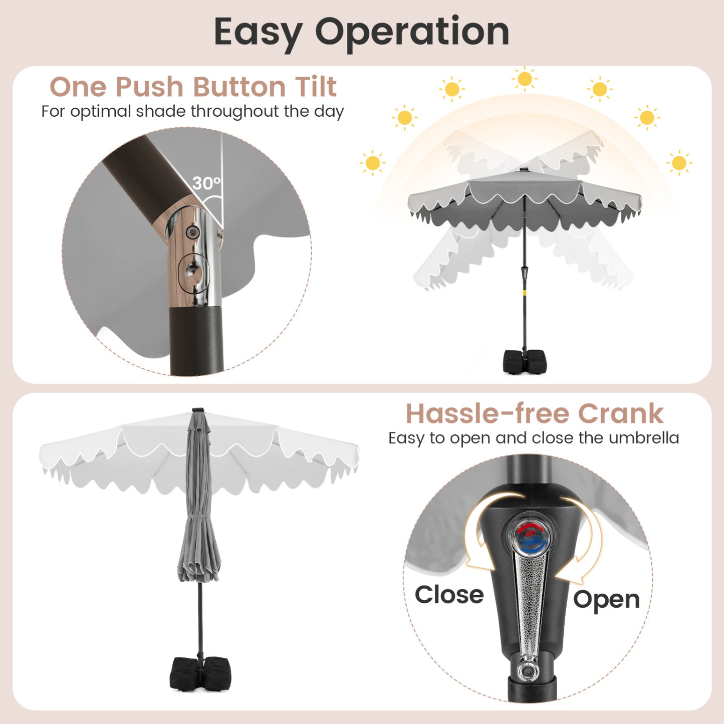 9 FT Outdoor Patio Umbrella, Solar LED Lights, Weighted Base, Gray Outdoor Umbrellas at Gallery Canada