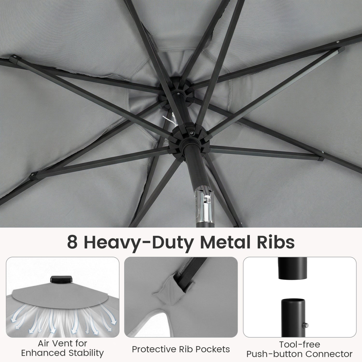9 FT Outdoor Patio Umbrella, Solar LED Lights, Weighted Base, Gray Outdoor Umbrellas at Gallery Canada
