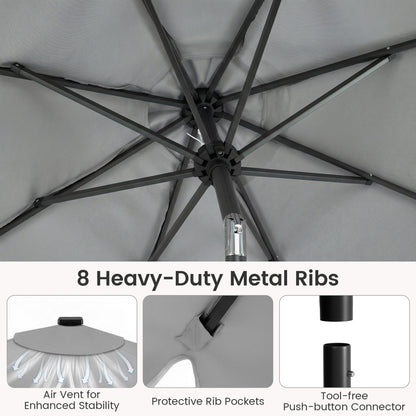 9 FT Outdoor Patio Umbrella, Solar LED Lights, Weighted Base, Gray Outdoor Umbrellas at Gallery Canada