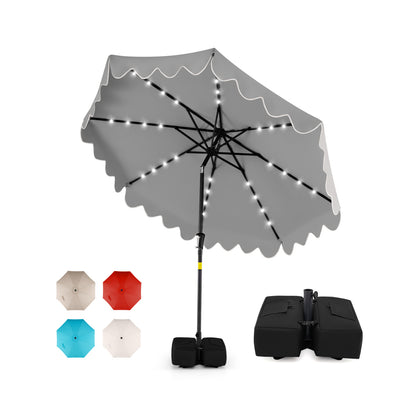9 FT Outdoor Patio Umbrella, Solar LED Lights, Weighted Base, Gray Outdoor Umbrellas Gray at Gallery Canada