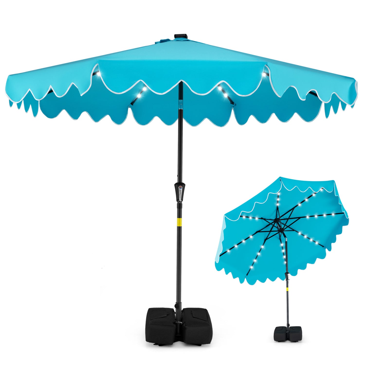 9 FT Outdoor Patio Umbrella, Solar LED Lights, Weighted Base, Turquoise Outdoor Umbrellas at Gallery Canada
