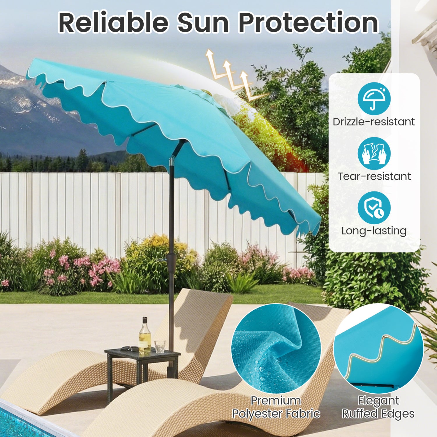 9 FT Outdoor Patio Umbrella, Solar LED Lights, Weighted Base, Turquoise Outdoor Umbrellas at Gallery Canada