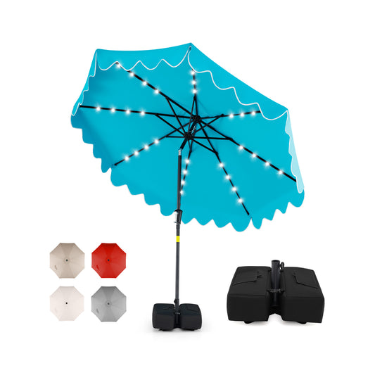 9 FT Outdoor Patio Umbrella, Solar LED Lights, Weighted Base, Turquoise Outdoor Umbrellas Turquoise at Gallery Canada