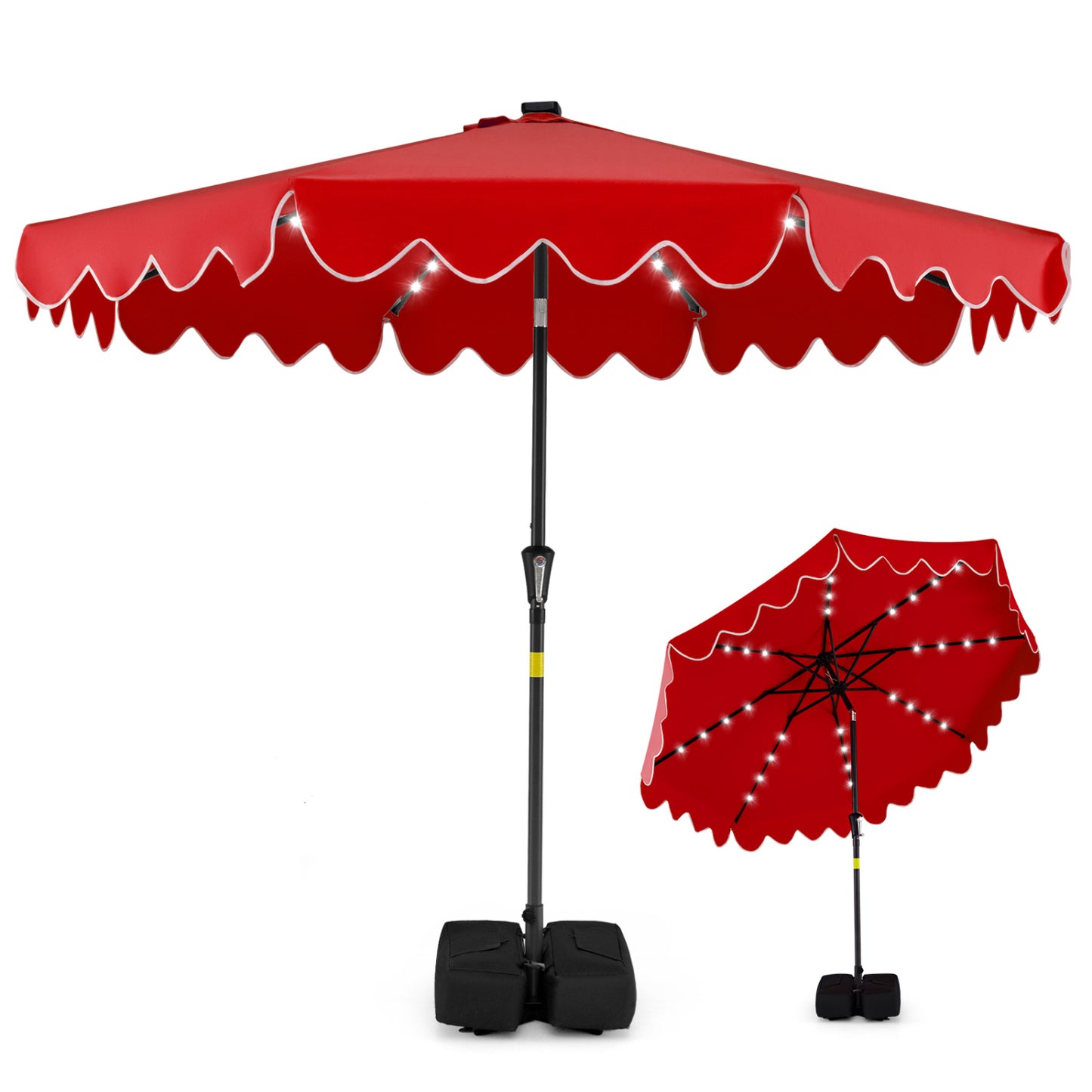 9 FT Outdoor Patio Umbrella, Solar LED Lights, Weighted Base, Red Outdoor Umbrellas at Gallery Canada