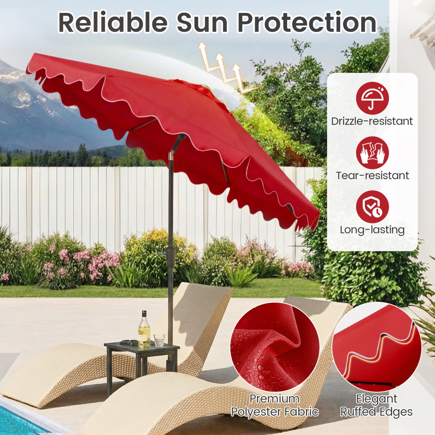 9 FT Outdoor Patio Umbrella, Solar LED Lights, Weighted Base, Red Outdoor Umbrellas at Gallery Canada