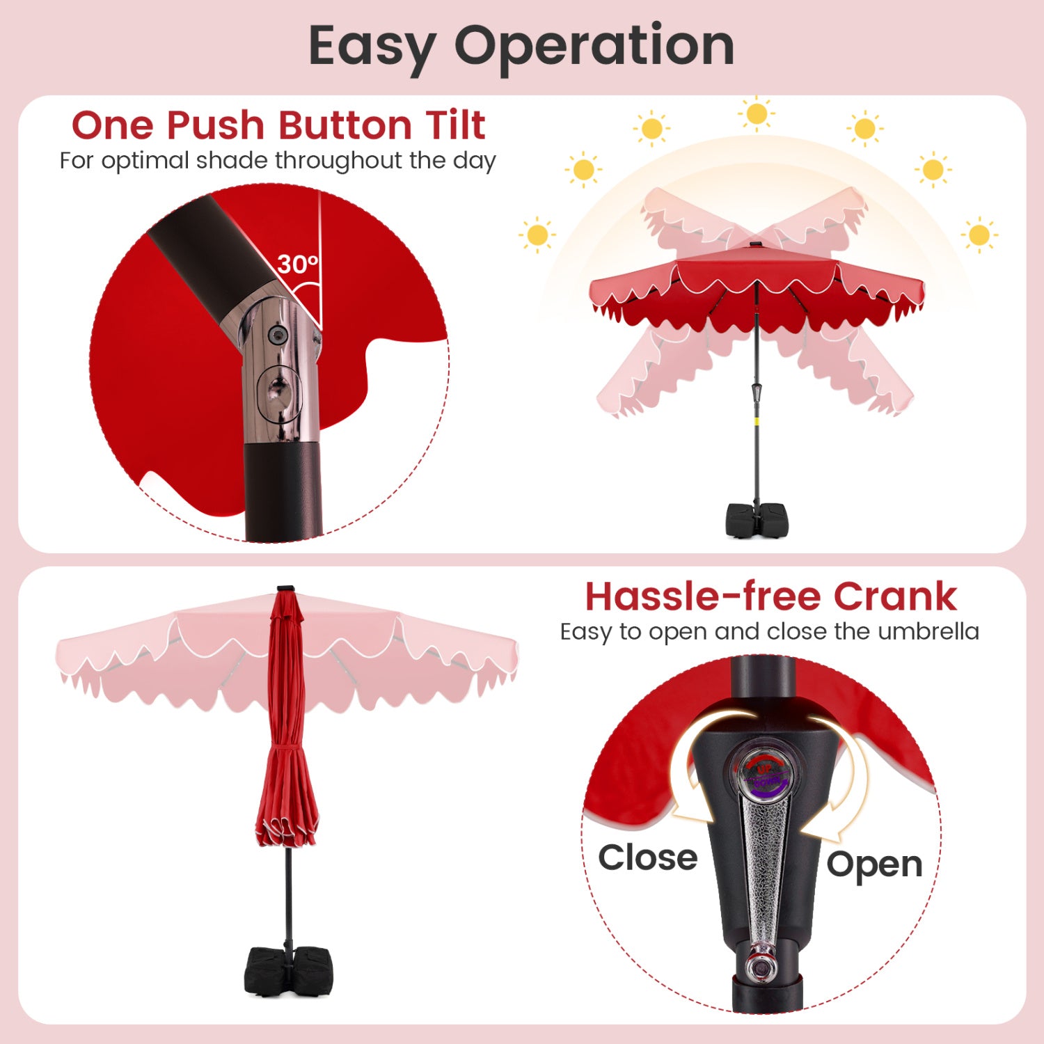 9 FT Outdoor Patio Umbrella, Solar LED Lights, Weighted Base, Red Outdoor Umbrellas at Gallery Canada