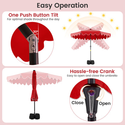 9 FT Outdoor Patio Umbrella, Solar LED Lights, Weighted Base, Red Outdoor Umbrellas at Gallery Canada