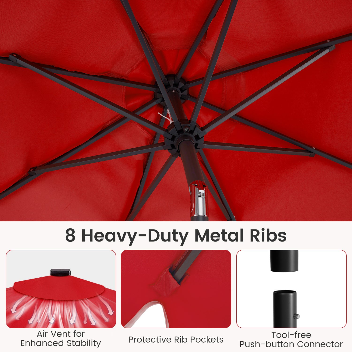 9 FT Outdoor Patio Umbrella, Solar LED Lights, Weighted Base, Red Outdoor Umbrellas at Gallery Canada