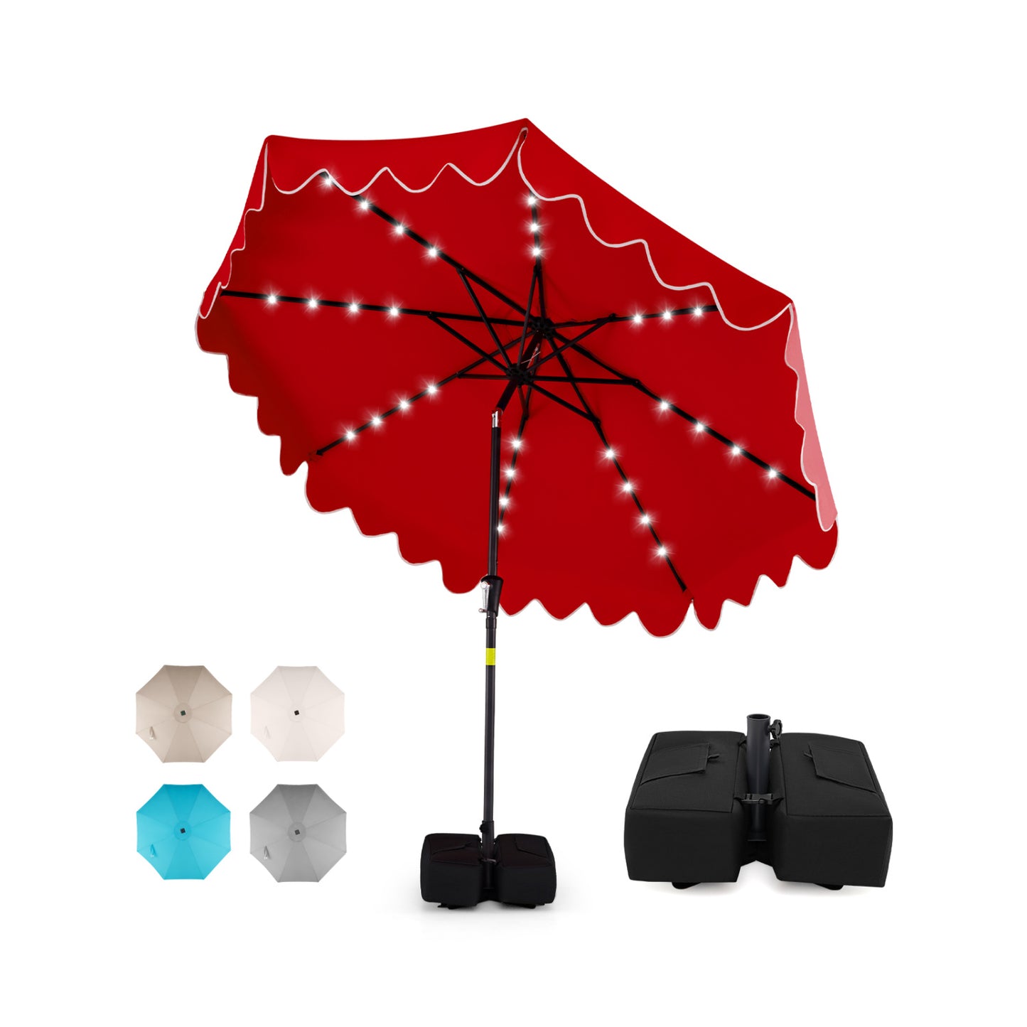 9 FT Outdoor Patio Umbrella, Solar LED Lights, Weighted Base, Red Outdoor Umbrellas at Gallery Canada