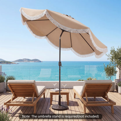 9 FT Outdoor Tassel Umbrella with Push Button Tilt, White & Beige Outdoor Umbrellas at Gallery Canada