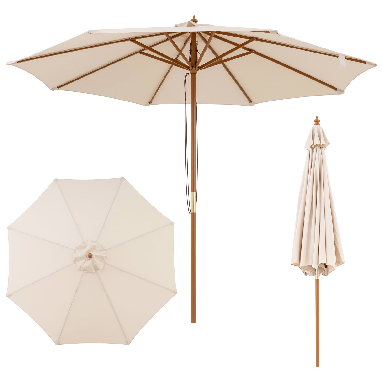 9 FT Patio Umbrella With 8 Sturdy Bamboo Ribs, Beige Outdoor Umbrellas Beige at Gallery Canada