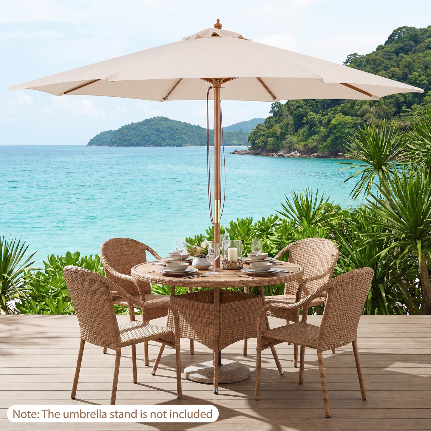 9 FT Patio Umbrella With 8 Sturdy Bamboo Ribs, Beige Outdoor Umbrellas at Gallery Canada