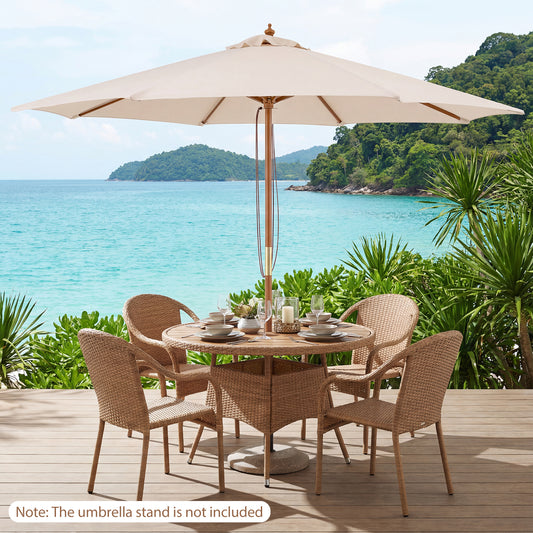 9 FT Patio Umbrella, Outdoor Market Umbrella With 8 Sturdy Bamboo Ribs, Beige Outdoor Umbrellas Beige at Gallery Canada
